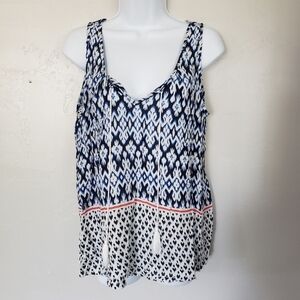 Faded Glory Medium 8/10 Tank Top Sleeveless Blouse White Blue Pattern Aztec